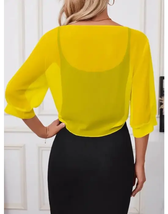 Omarı Şifon Kısa Bolero Ceket Önden Bağlamalı