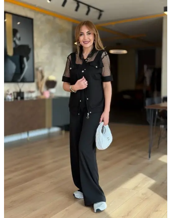 Kadın Fileli Kapüşonlu Modal Ceket