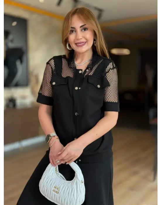 Kadın Fileli Kapüşonlu Modal Ceket