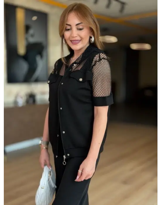 Kadın Fileli Kapüşonlu Modal Ceket