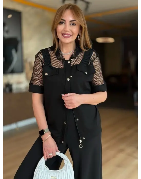 Kadın Fileli Kapüşonlu Modal Ceket