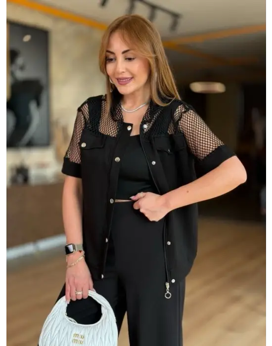 Kadın Fileli Kapüşonlu Modal Ceket