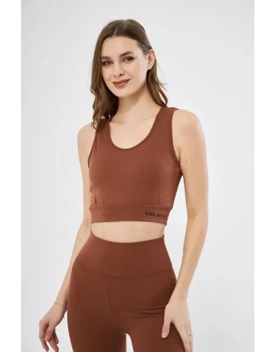 Omarı Yumuşak Dokulu Kahve Crop Üst