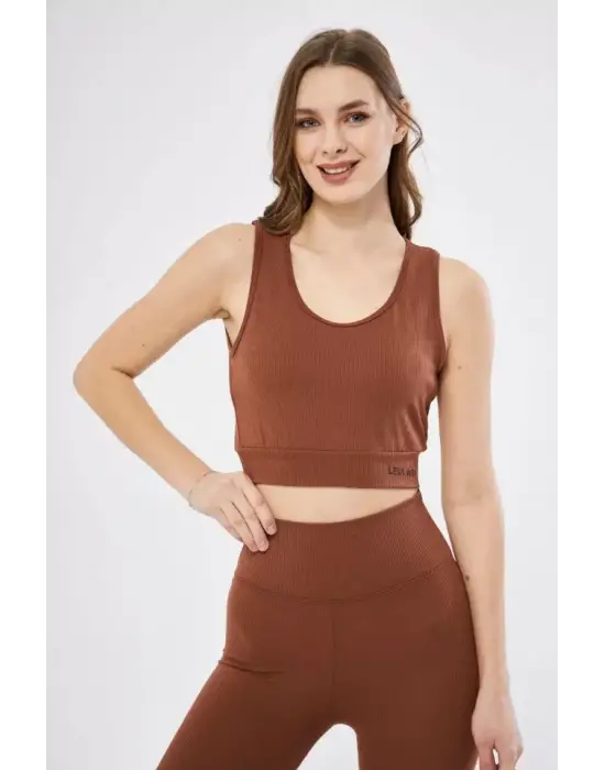 Omarı Yumuşak Dokulu Kahve Crop Üst