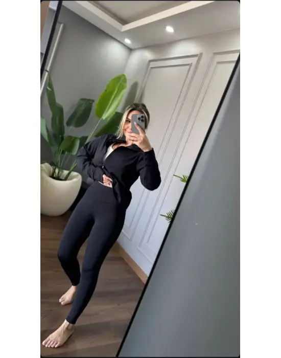 Kadın Full Likralı Ceket Ve Yüksek Bel Tayt Ikili Takim