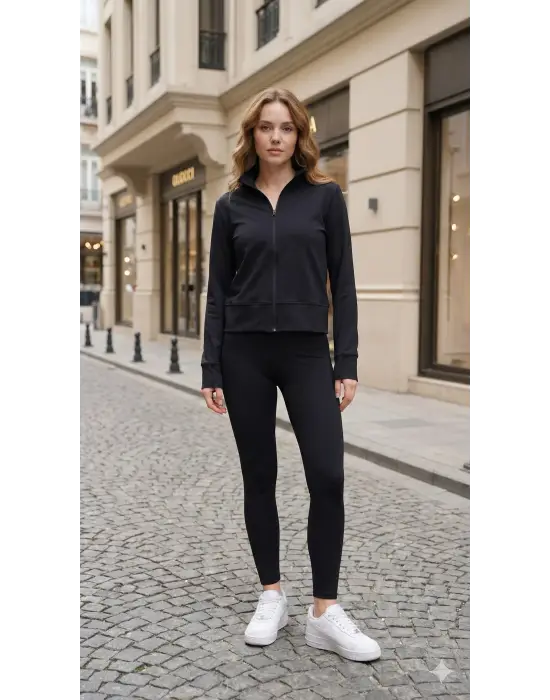 Kadın Full Likralı Ceket Ve Yüksek Bel Tayt Ikili Takim