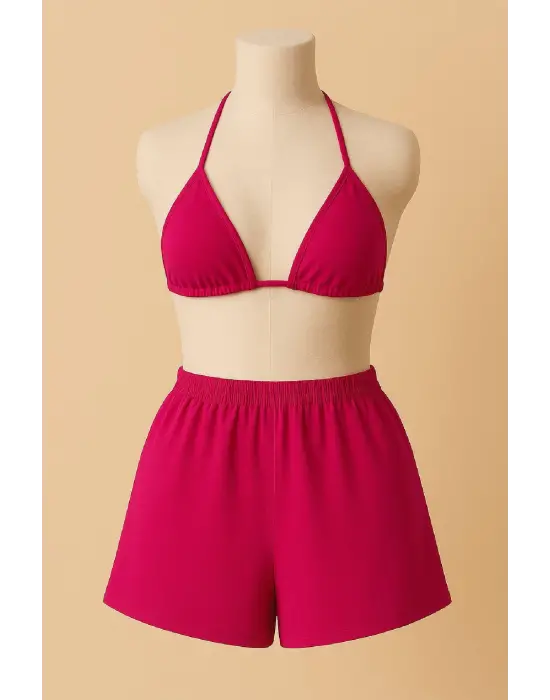 Omarı Fuşya Bağlamalı Bikini Takımı