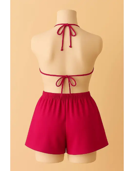 Omarı Fuşya Bağlamalı Bikini Takımı