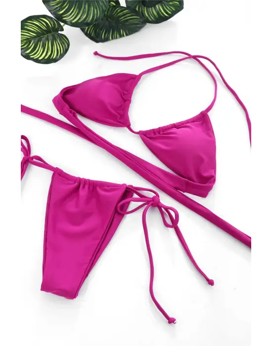 Omarı Fuşya Yandan Bağlamalı Bikini Mayo Takımı