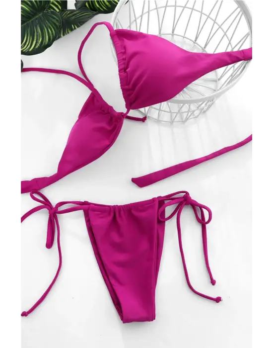 Omarı Fuşya Yandan Bağlamalı Bikini Mayo Takımı