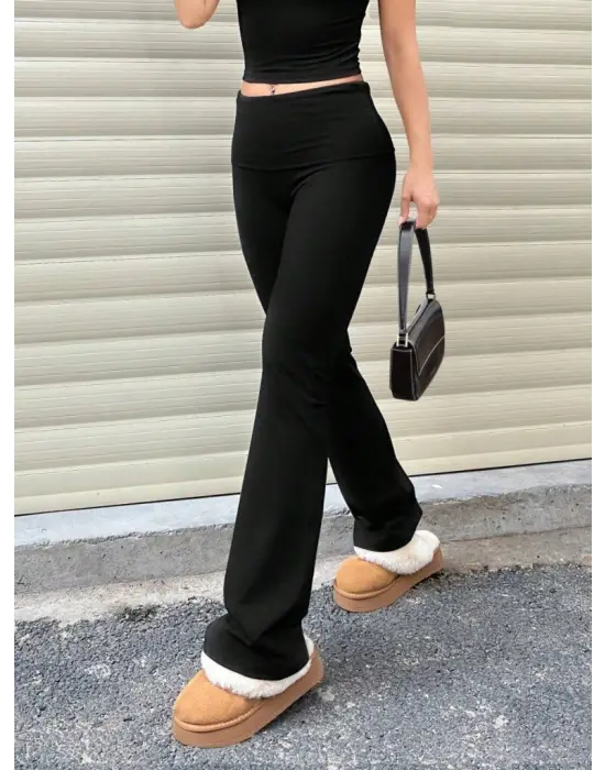 Kadın Geniş Korsaj Bel Detaylı Paçaya Doğru Geniş Yüksek Bel Dalgıç Pantolon