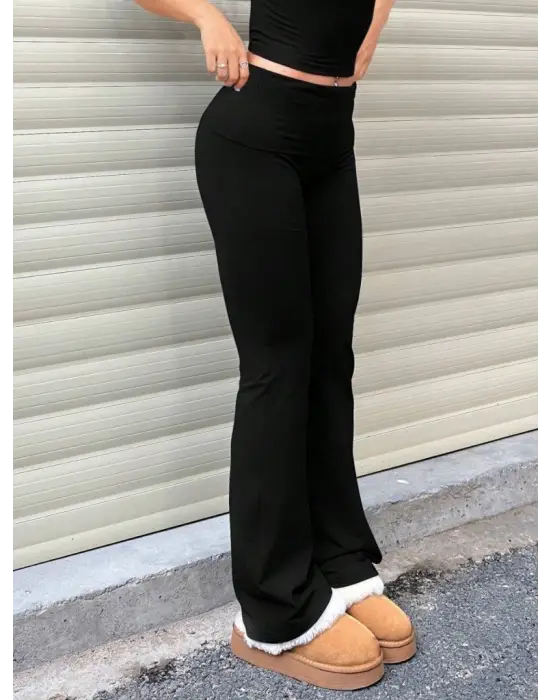 Kadın Geniş Korsaj Bel Detaylı Paçaya Doğru Geniş Yüksek Bel Dalgıç Pantolon