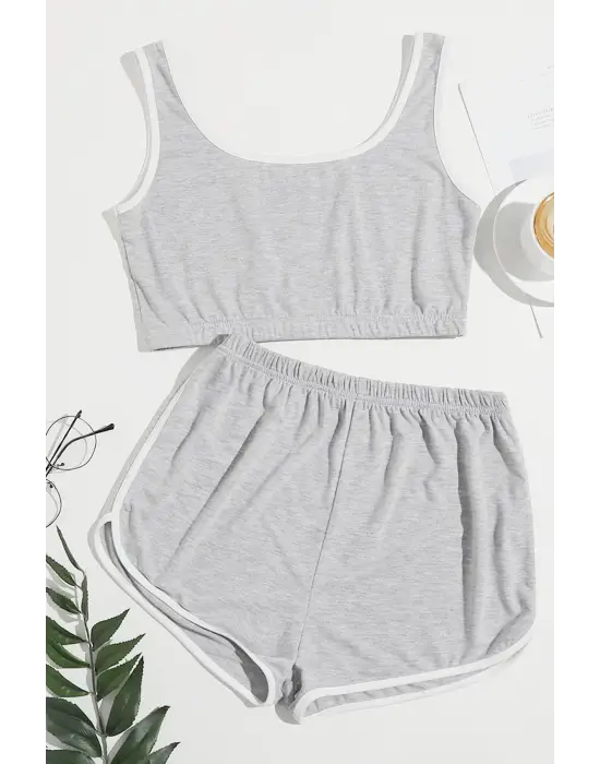 Omarı Ferah Gri Askılı Gecelik Takım