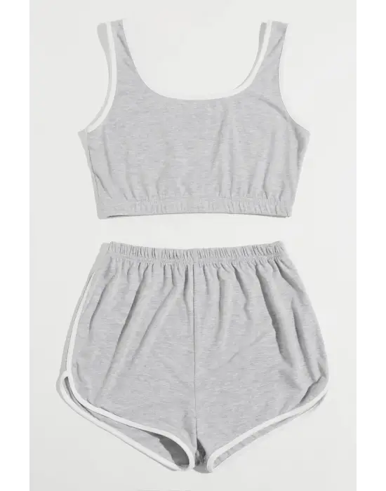 Omarı Ferah Gri Askılı Gecelik Takım