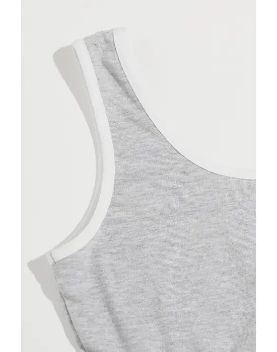 Omarı Ferah Gri Askılı Gecelik Takım