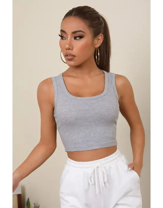 Omarı Kadın Kare Yaka Crop Top Bluz