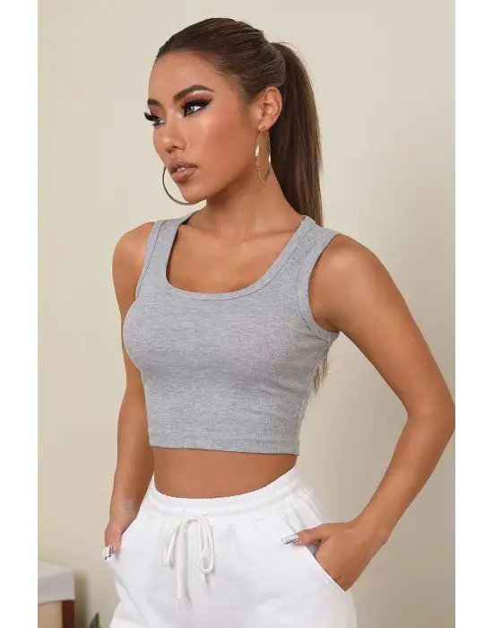Omarı Kadın Kare Yaka Crop Top Bluz