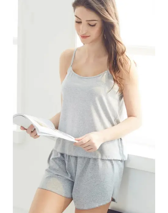 Omarı Gri Penye Gecelik Takımı