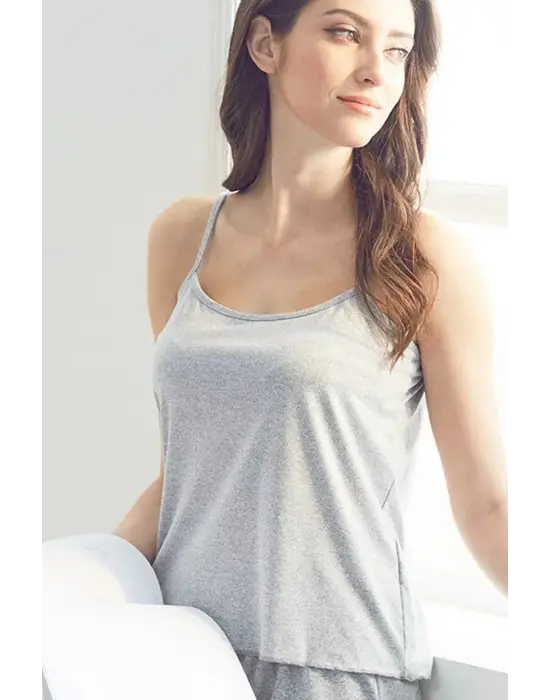 Omarı Gri Penye Gecelik Takımı