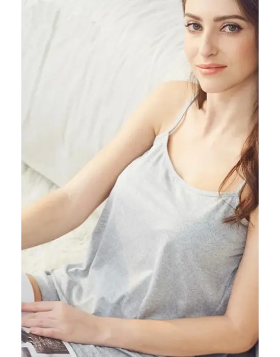 Omarı Gri Penye Gecelik Takımı