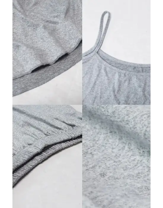 Omarı Gri Penye Gecelik Takımı