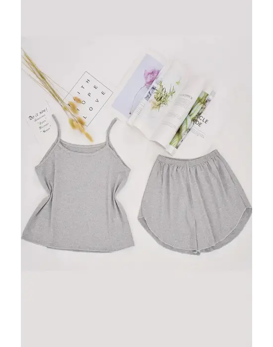 Omarı Gri Penye Gecelik Takımı