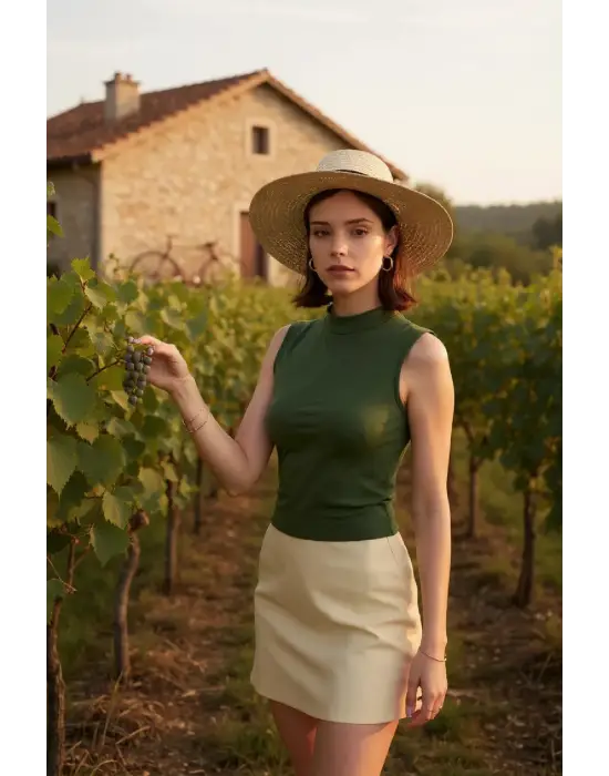 Kadın Haki Yeşili Kolsuz Balıkçı Yaka Basic Bluz