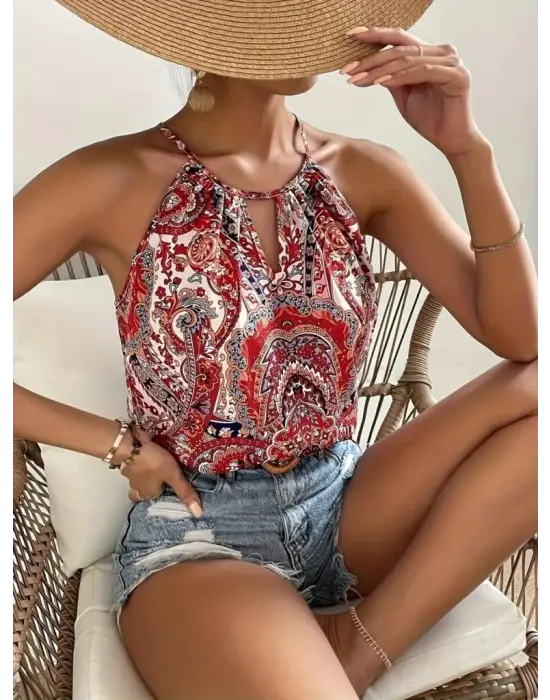 Omarı Damla Detaylı Desenli Kadın Süprem Bluz