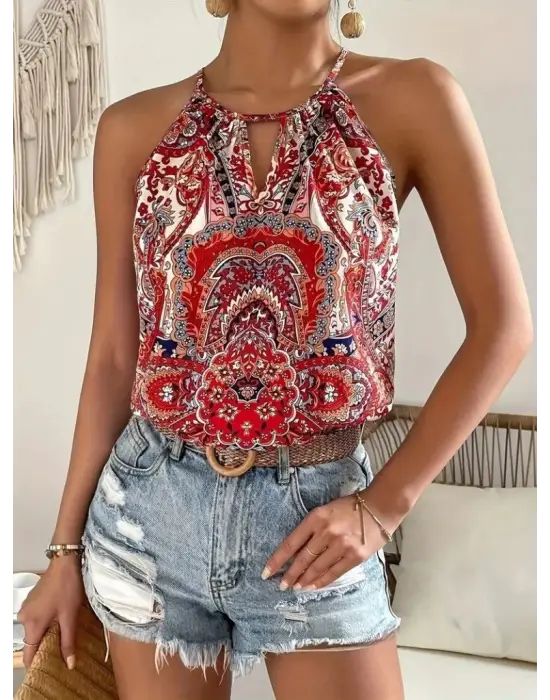 Omarı Damla Detaylı Desenli Kadın Süprem Bluz