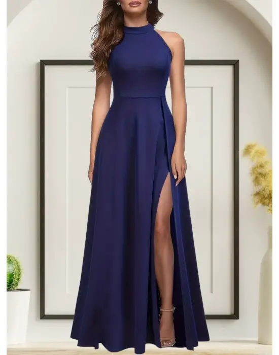 Omarı Derin Yırtmaç Detaylı Kadın Abiye Elbise