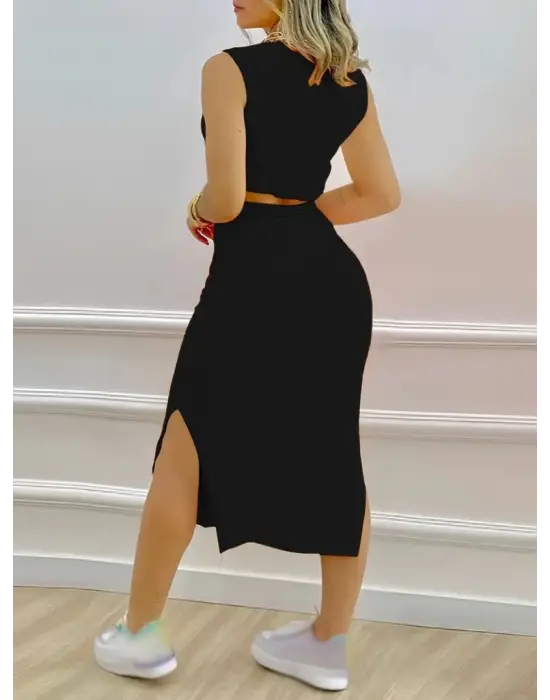 Kadın Iki Iplik Crop Etek Ikili Takım