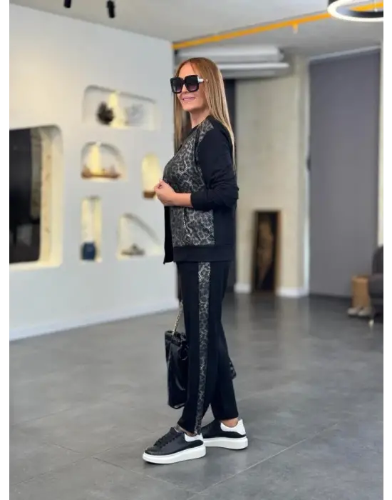 Kadın İki İplik Kumaş Yılan Desenli Fermuarlı İkili Takım