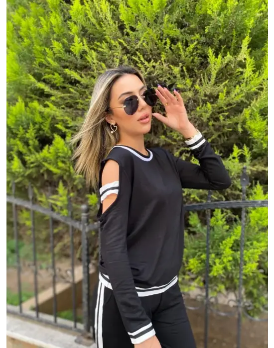 Kadın Iki Iplik Penye Kumaş Kol Detaylı Ribanalı Ikili Takım