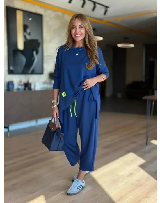 Kadın Iki Iplik Viskon Pamuk Kumaş Arma Detaylı Ikili Takım