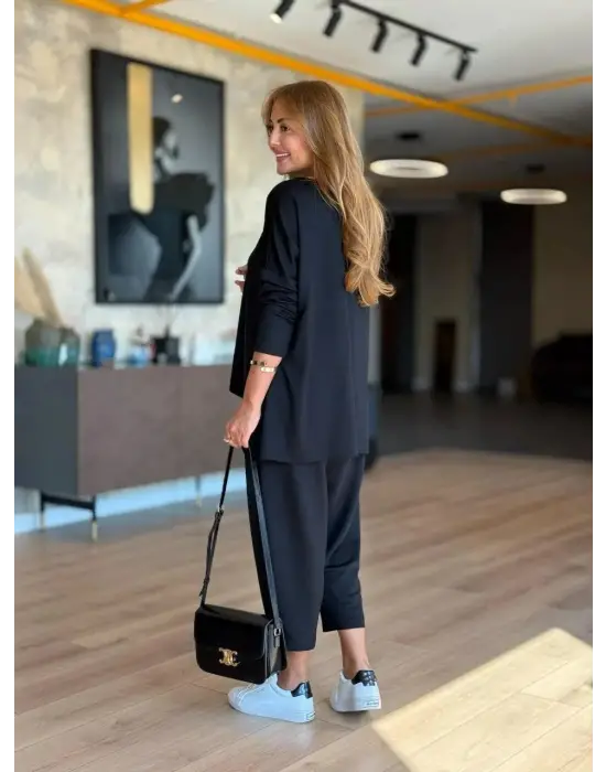 Kadın Iki Iplik Viskon Pamuk Kumaş Arma Detaylı Ikili Takım