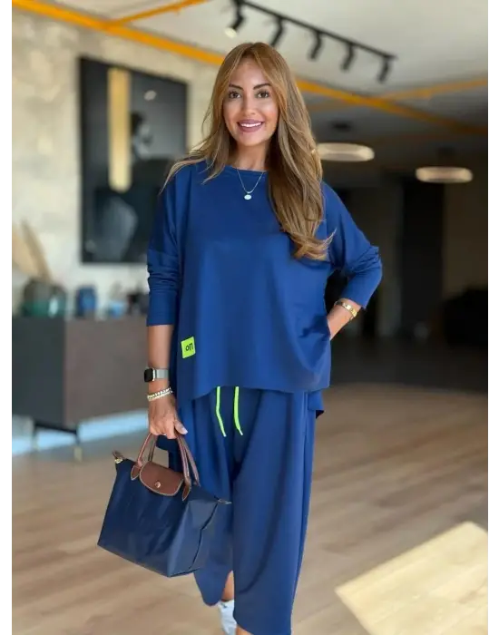 Kadın Iki Iplik Viskon Pamuk Kumaş Arma Detaylı Ikili Takım