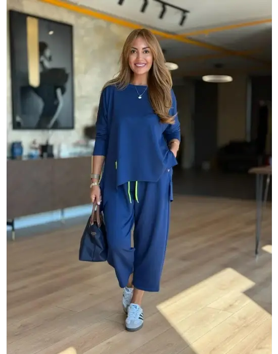 Kadın Iki Iplik Viskon Pamuk Kumaş Arma Detaylı Ikili Takım