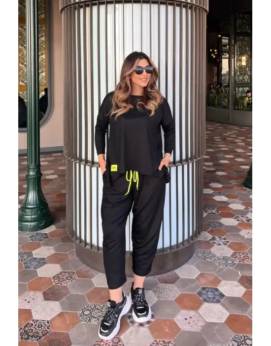 Kadın Iki Iplik Viskon Pamuk Kumaş Arma Detaylı Ikili Takım