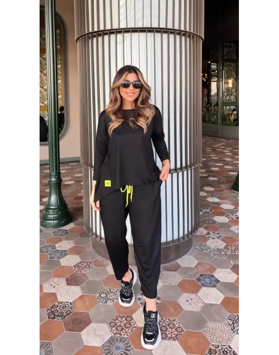 Kadın Iki Iplik Viskon Pamuk Kumaş Arma Detaylı Ikili Takım