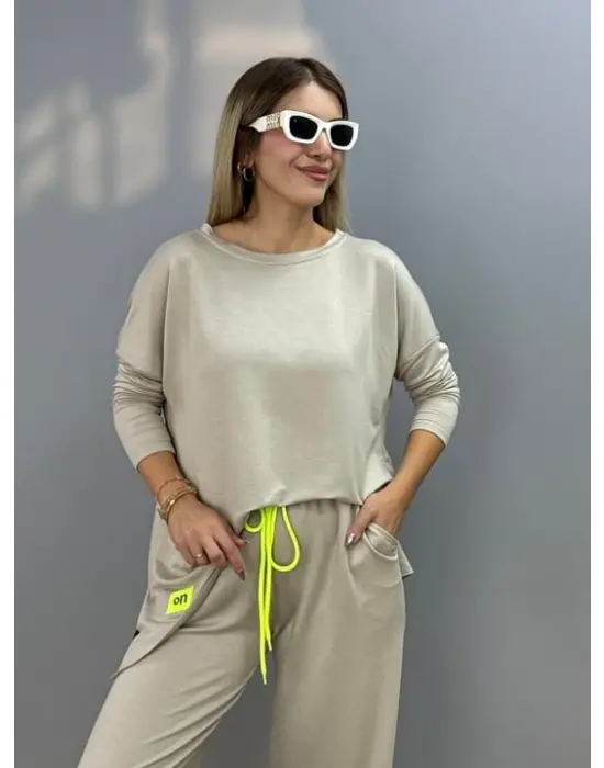 Kadın Iki Iplik Viskon Pamuk Kumaş Arma Detaylı Ikili Takım