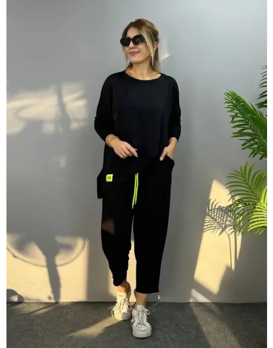 Kadın Iki Iplik Viskon Pamuk Kumaş Arma Detaylı Ikili Takım