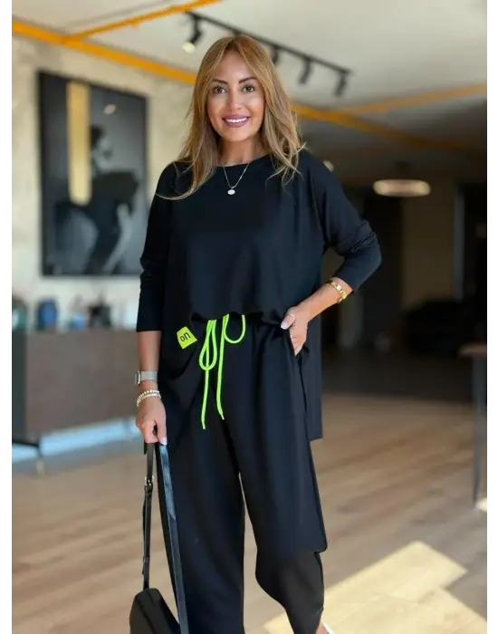 Kadın Iki Iplik Viskon Pamuk Kumaş Arma Detaylı Ikili Takım