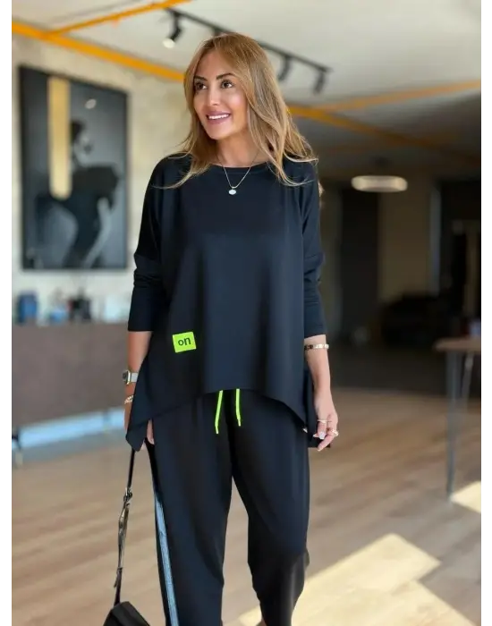 Kadın Iki Iplik Viskon Pamuk Kumaş Arma Detaylı Ikili Takım