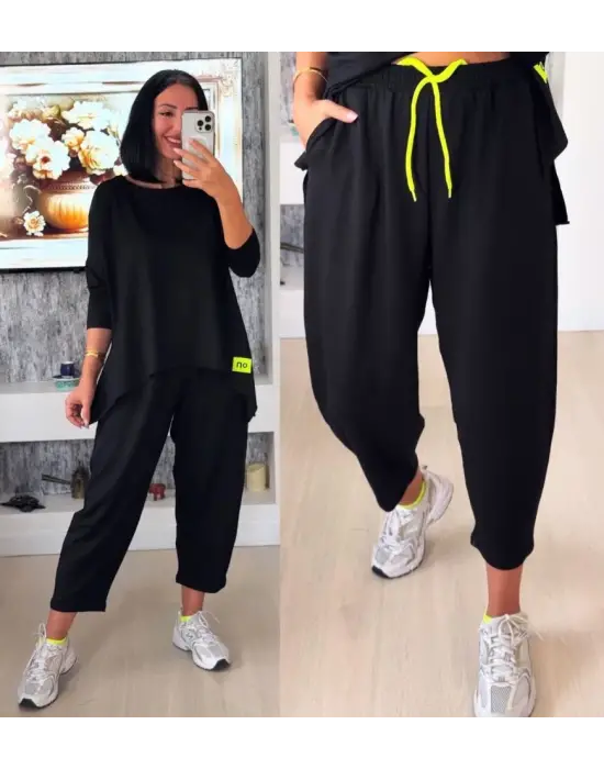 Kadın Iki Iplik Viskon Pamuk Kumaş Arma Detaylı Ikili Takım