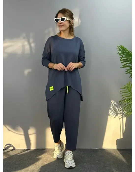 Kadın Iki Iplik Viskon Pamuk Kumaş Arma Detaylı Ikili Takım