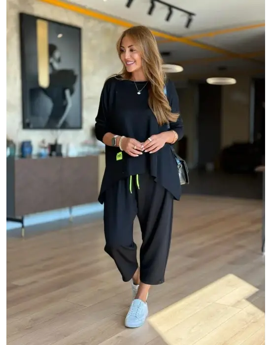 Kadın Iki Iplik Viskon Pamuk Kumaş Arma Detaylı Ikili Takım