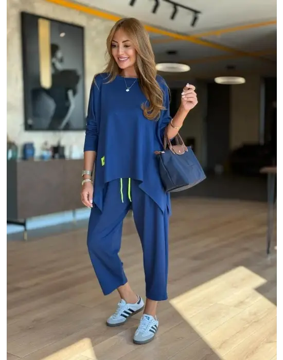 Kadın Iki Iplik Viskon Pamuk Kumaş Arma Detaylı Ikili Takım