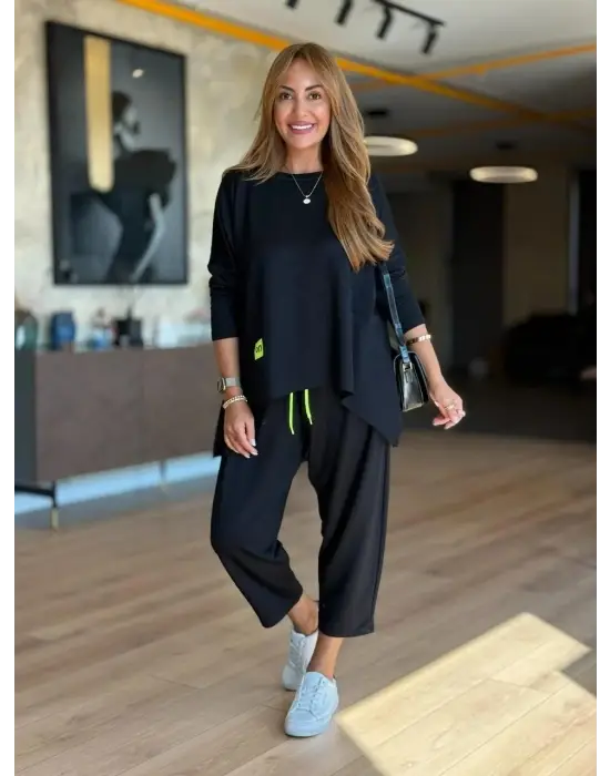 Kadın Iki Iplik Viskon Pamuk Kumaş Arma Detaylı Ikili Takım