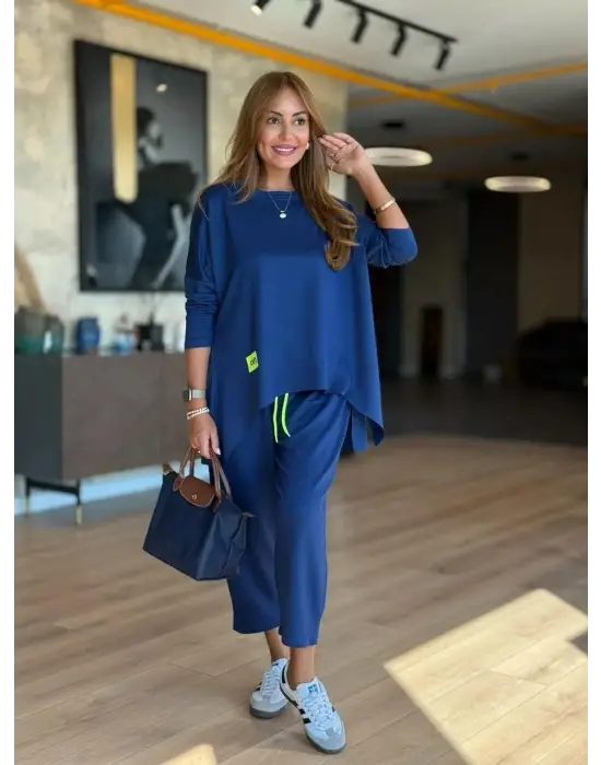 Kadın Iki Iplik Viskon Pamuk Kumaş Arma Detaylı Ikili Takım