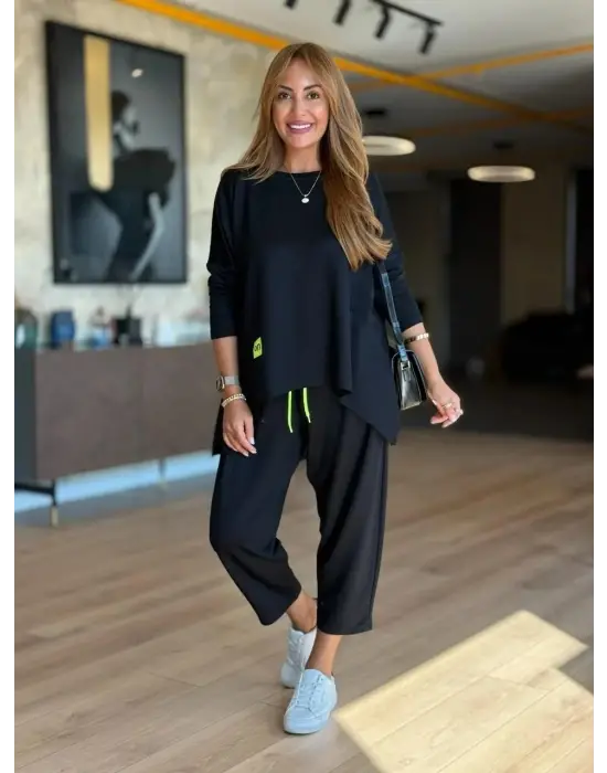 Kadın Iki Iplik Viskon Pamuk Kumaş Arma Detaylı Ikili Takım